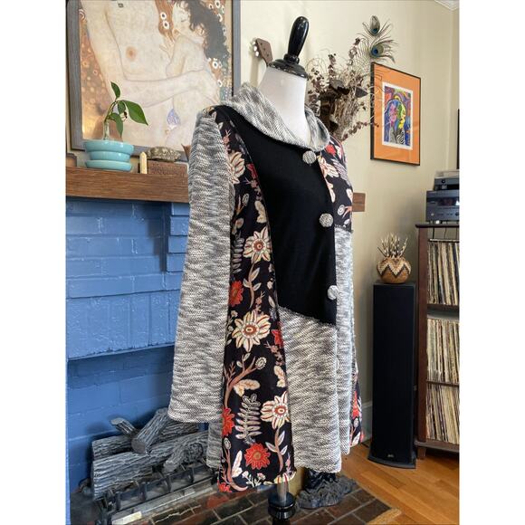 Anthropologie Luii S Button Front Mixed Media Jacket Cardigan Floral/ Knit Boho - Picture 2 of 14